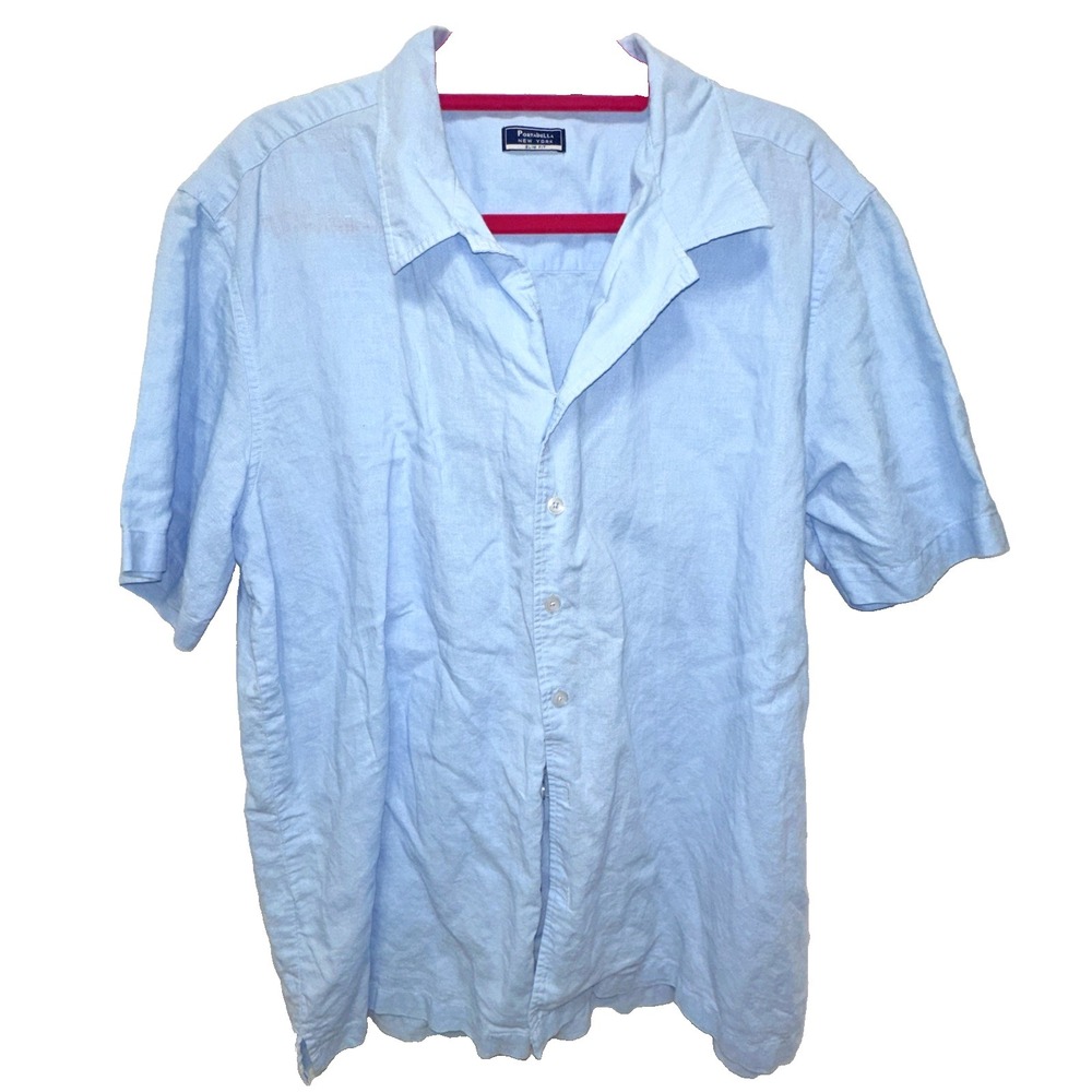 Portabella New York Slim Fit Short Sleeve Shirt Size XL Linen Blend